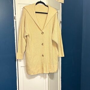 Button-Front Long Cardigan Sweater - Cream